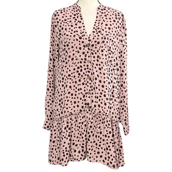 3/$10 Listicle Dress M Babydoll Mini Polka Dot Long Sleeve - Picture 3 of 10
